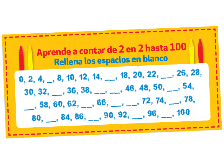 Contar de 2 en 2 hasta 100 en Español