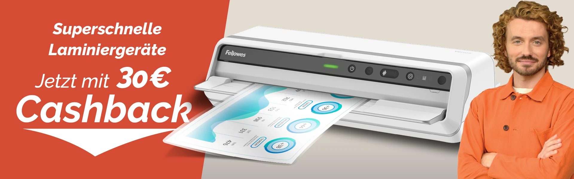 The WorkLife Coach stood next to a Fellowes laminator