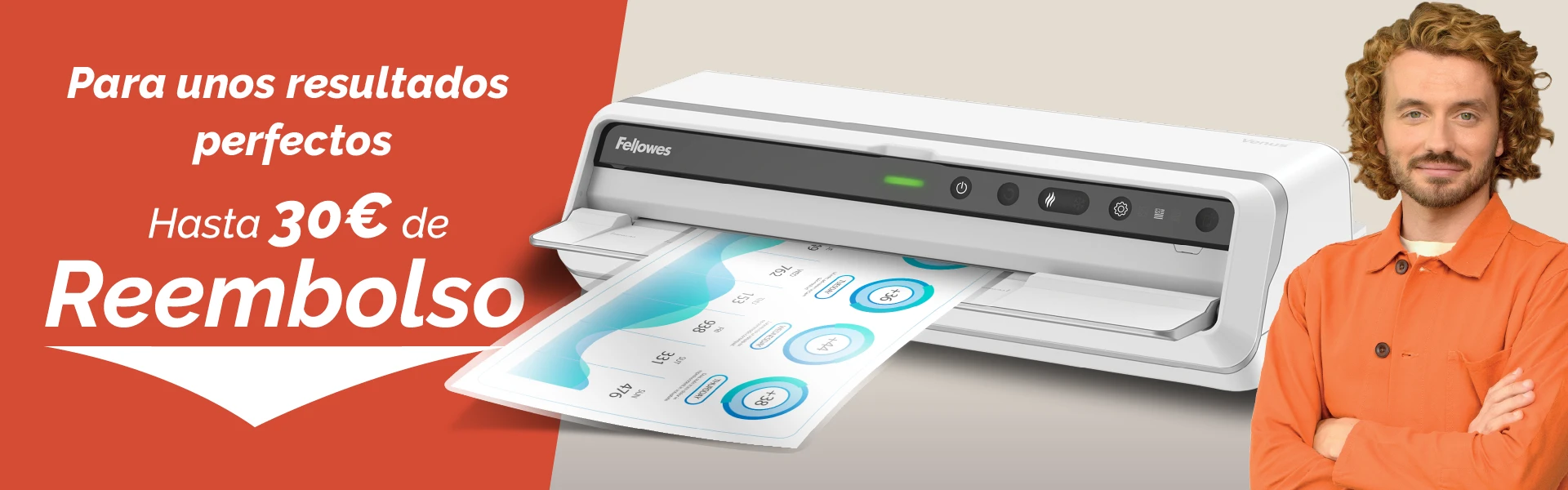 The WorkLife Coach stood next to a Fellowes laminator