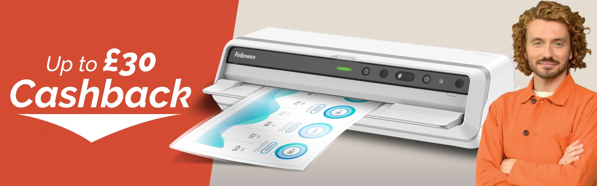 The WorkLife Coach stood next to a Fellowes laminator