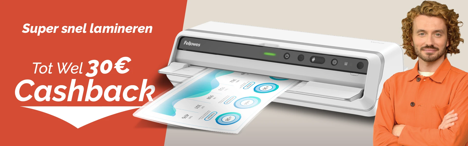 The WorkLife Coach stood next to a Fellowes laminator