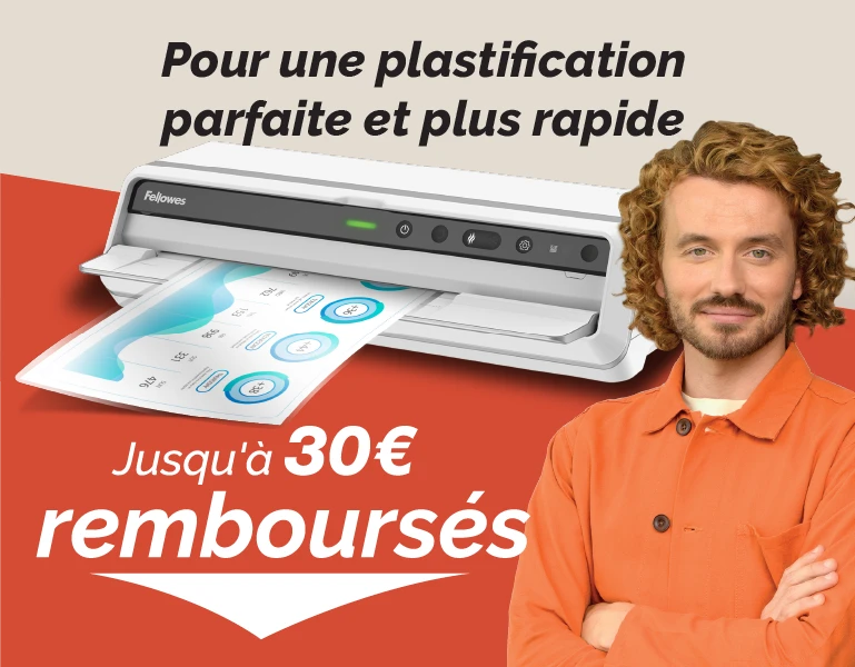 The WorkLife Coach stood next to a Fellowes laminator