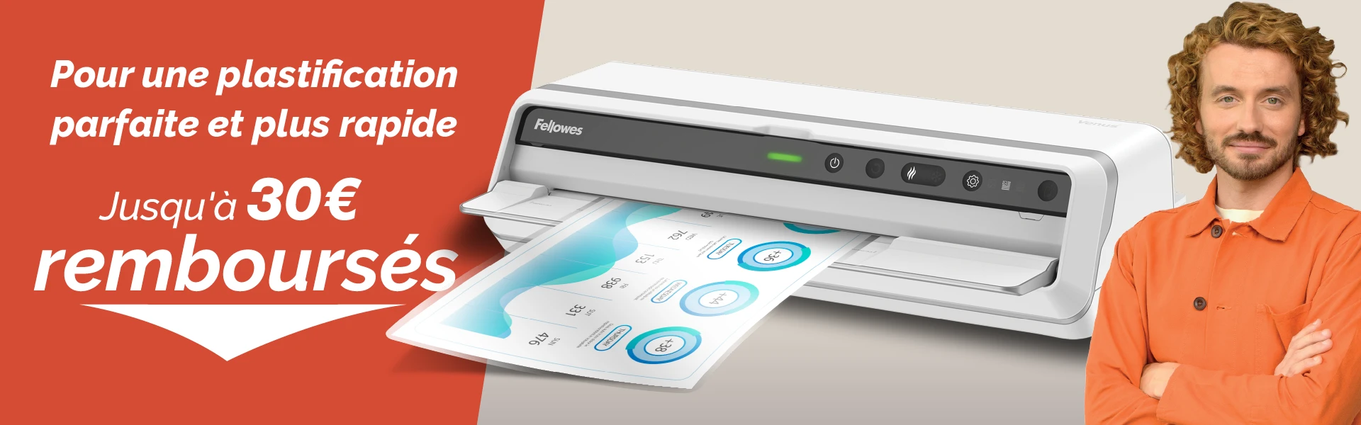 The WorkLife Coach stood next to a Fellowes laminator
