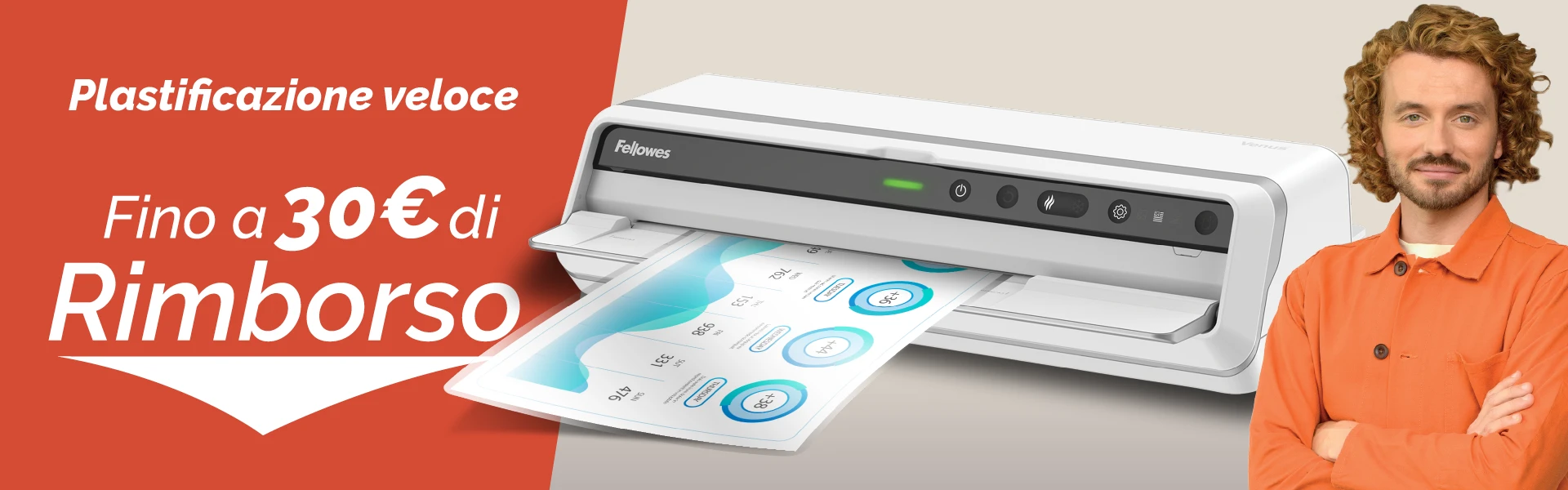 The WorkLife Coach stood next to a Fellowes laminator