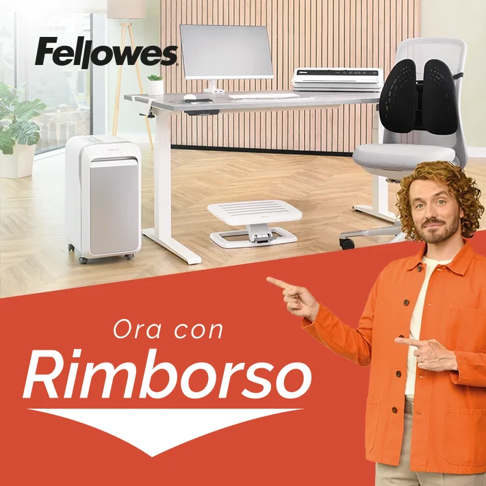The WorkLife Coach leaning on a desk of Fellowes products
