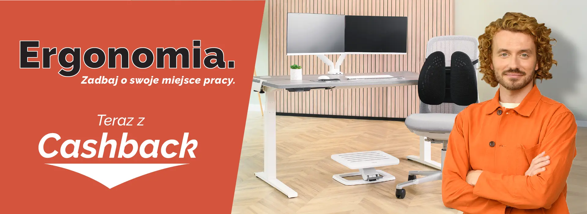 The WorkLife Coach leaning on a desk of Fellowes products